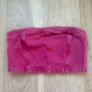 ✨$5/$25 Zara Hot Pink Denim Zipper Back Tub Top Crop Size Medium